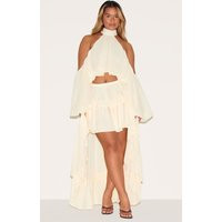 Shape Cream Chiffon High Tiered Maxi Skirt | PrettyLittleThing US