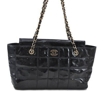 Authentic CHANEL Chocolate Bar Enamel CC Logo Chain Shoulder Bag Black H8667  | eBay | eBay US