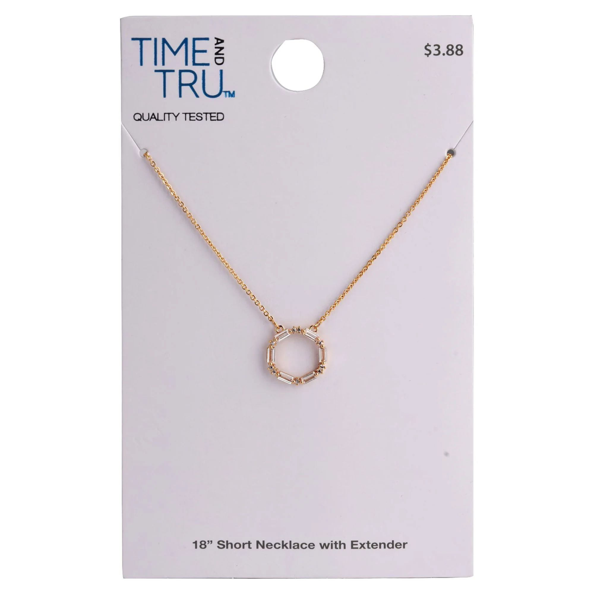 Time And Tru Women's Gold Tone Baguette Crystal Stone Delicate Pendant Necklace | Walmart (US)