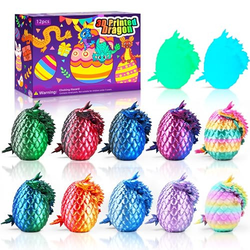 Impossmaker 12pcs 3D Printed Dragon Eggs, Prefilled Easter Dragon Egg with Dragon Toy, Easter Basket Stuffer, Goodie Bag Fillers, Easter Egg Hunt, Unique Easter Basket Gifts for Kids | Amazon (US)