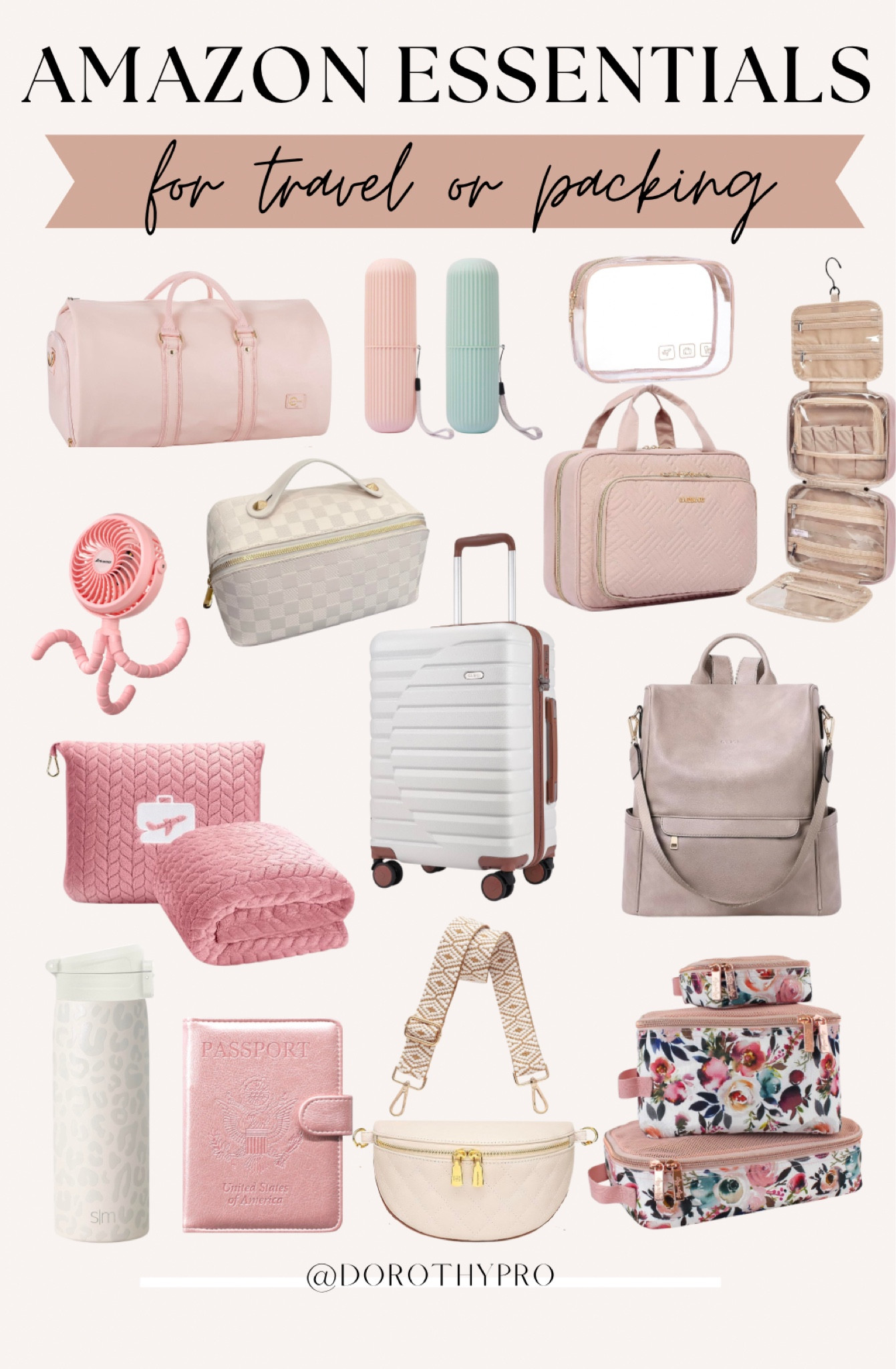 Amazon Essentials for travel or packing! So many amazing finds to save so much room! Tooth brush cover, makeup bags, duffle bags, backpack, travel blanket, water bottle, passport cover, packing cubes, belt bags, and so much more finds! 

#LTKSpringSale #LTKtravel #LTKstyletip