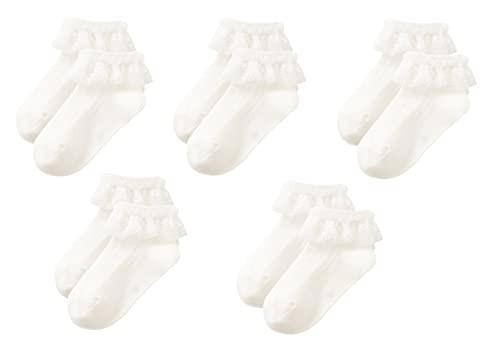 Gwenveni Toddler Girls Ruffle Lace Trim Cotton Socks Eyelet Frilly Dress Socks 5 -Pack | Amazon (US)