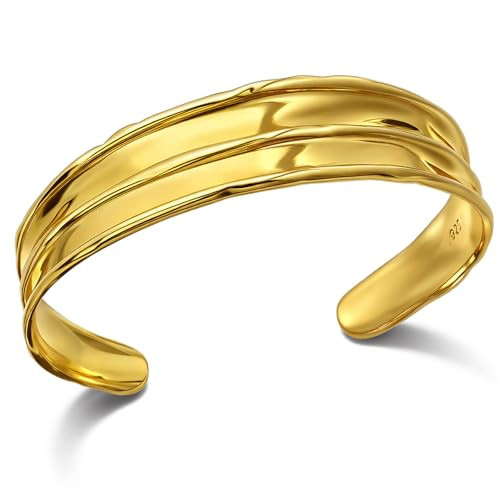 Desnuage Gold Cuff Bracelets for Women Gold Plated Bracelet, Line Gold Bangle Bracelets for Women, Fashion Open Cuff Gold Bracelet for Daily Wear & Gift | Amazon (US)