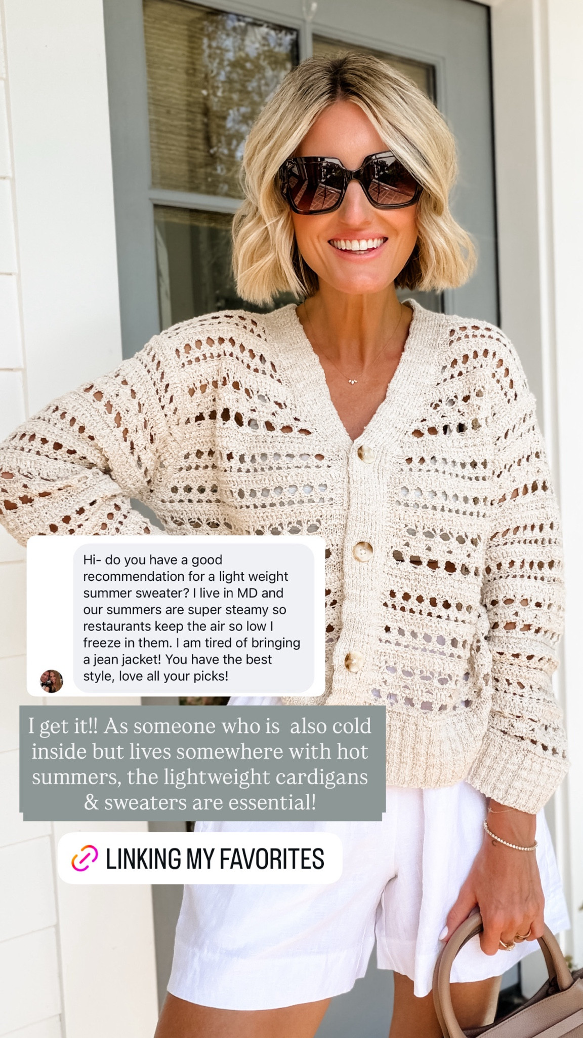 This open knit sweater is perfect for the summer! I’ve pulled it for so many times, and it’s a great price! Wearing S in this sweater!

Loverly Grey, summer sweater, linen shorts, cardigan 

#LTKSeasonal