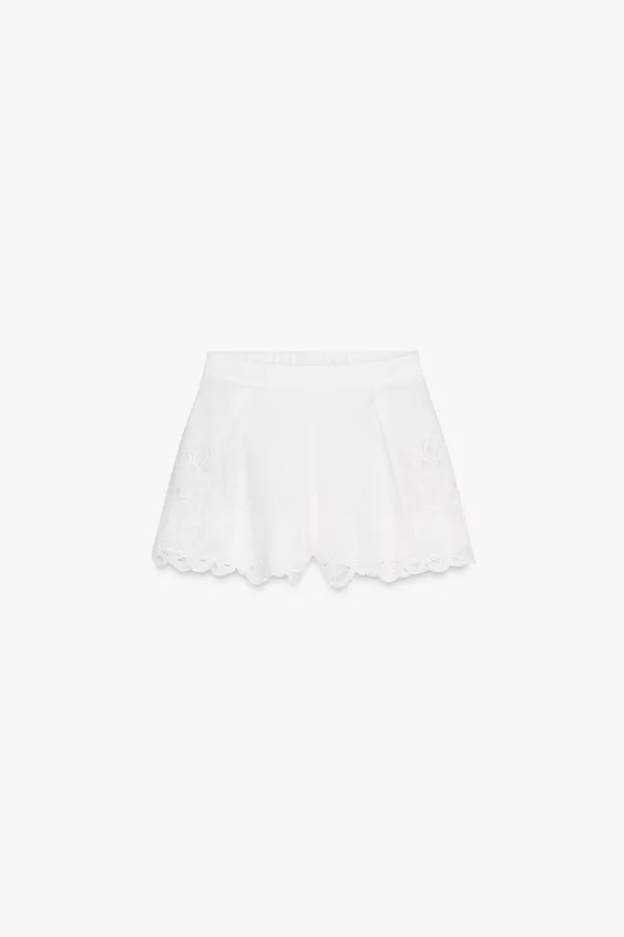ZW COLLECTION EMBROIDERED PLEATED SHORTS | Zara US
