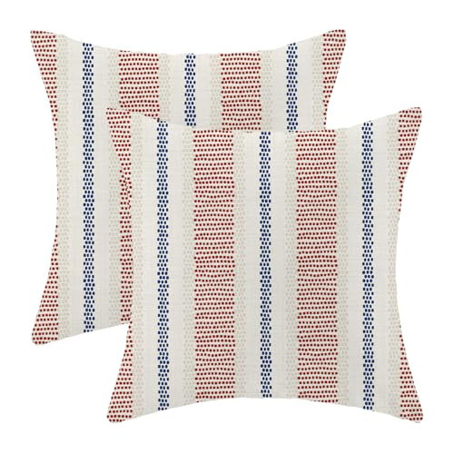 AEIOAE 4th of July Summer Outdoor Pillow Covers 18 x 18 Inch, Red Blue Polka Dots Striped Decor Throw Pillows for Couch Bed, Boho Modern Farmhouse Decorative Pillowcase Linen Cushion Cover Set of 2 | Amazon (US)