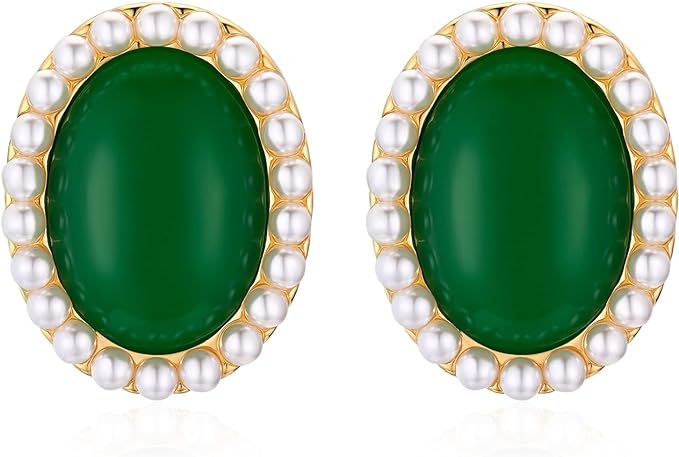 Pearl Clip on Earrings for Women Non Pierced 14K Gold Plated Oval Earrings | Amazon (US)