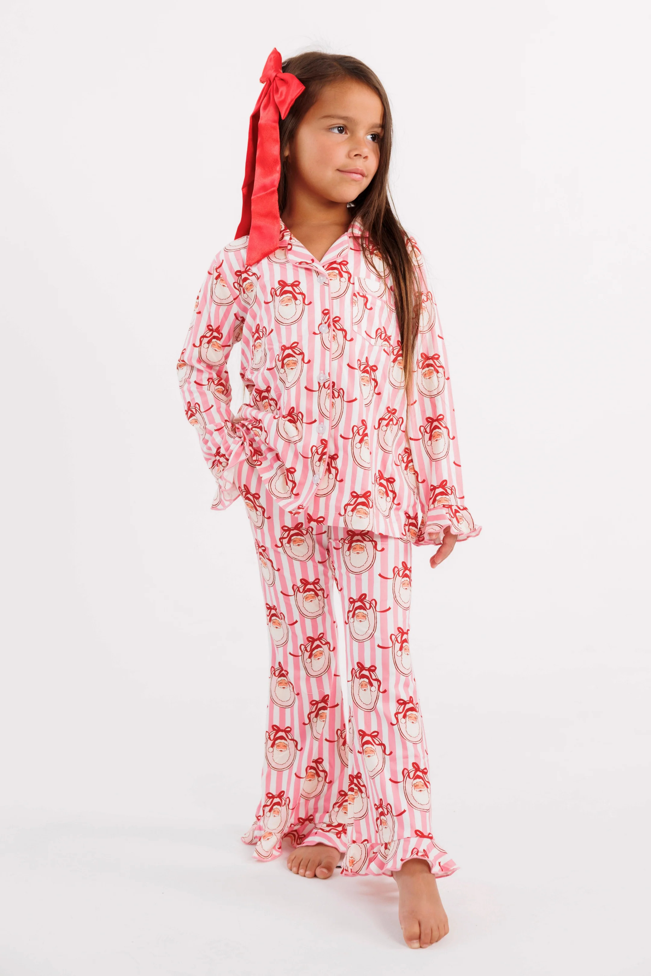 Pink Santa Claus Lane Girls' Long Sleeve Ruffle Flare Set | Christmas Family Matching Pajamas | I... | In My Jammers