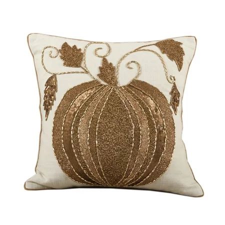 Fennco Styles Elegant Decorative Hand Beaded Pumpkin Cotton Throw Pillow | Walmart (US)