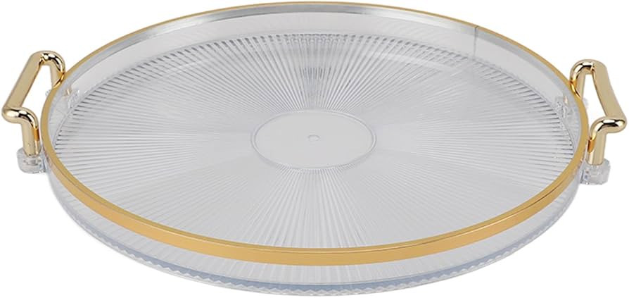 Round Serving Tray with Gold Handle for Fruit Desserts Snacks Transparent Decorative Tray Suitabl... | Amazon (US)