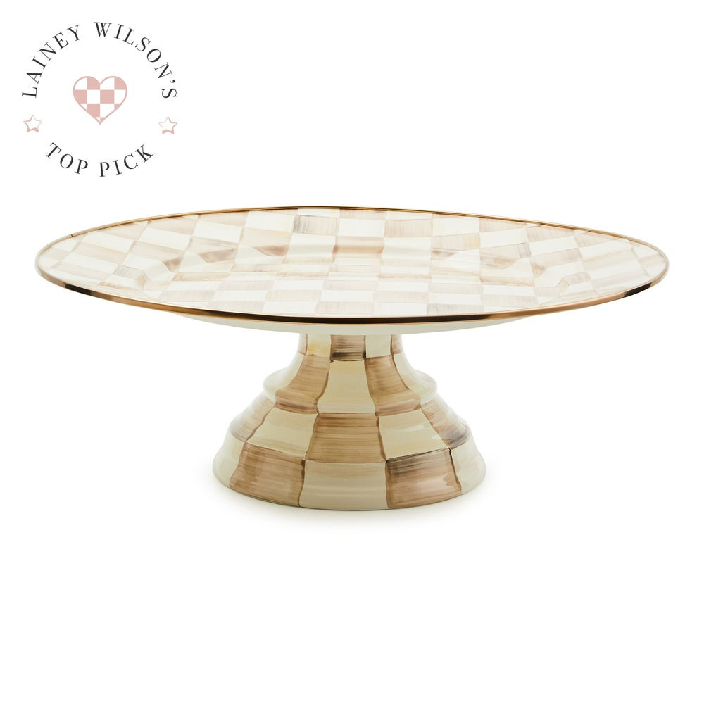 Mocha Check Small Pedestal Platter | MacKenzie-Childs