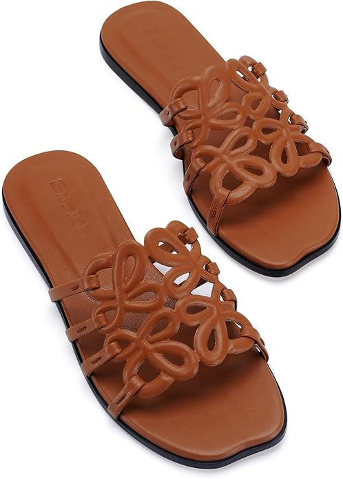 Flat Sandals for Women 2026 Luxury Open Toe Dressy Slip On Sandals Comfortable Slides for Summer | Amazon (US)