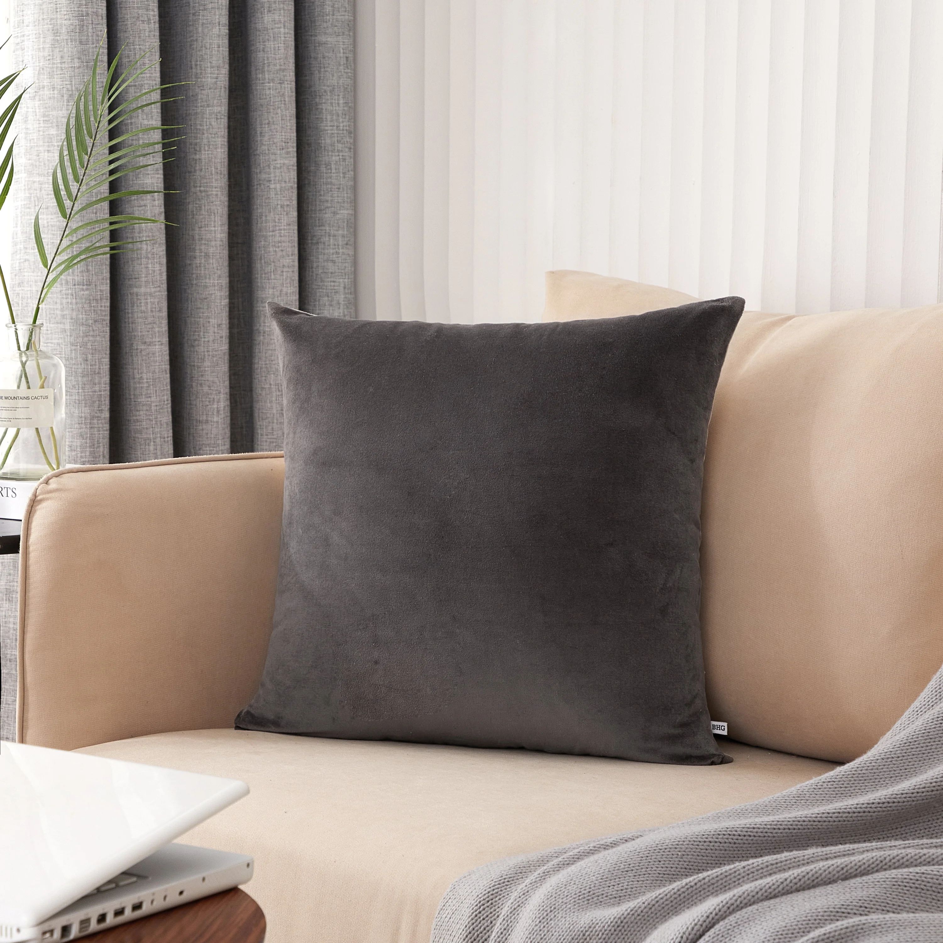 Better Homes & Gardens, Linen Grey Tonal Velvet Throw Pillow, 20" X 20", 1 Piece | Walmart (US)