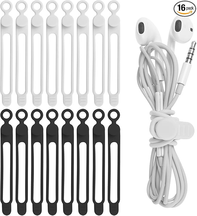 16Pcs 4.2" Silicone Cable Ties Cord Organizer for Cable Management, Reusable Cable Organizer Elec... | Amazon (US)