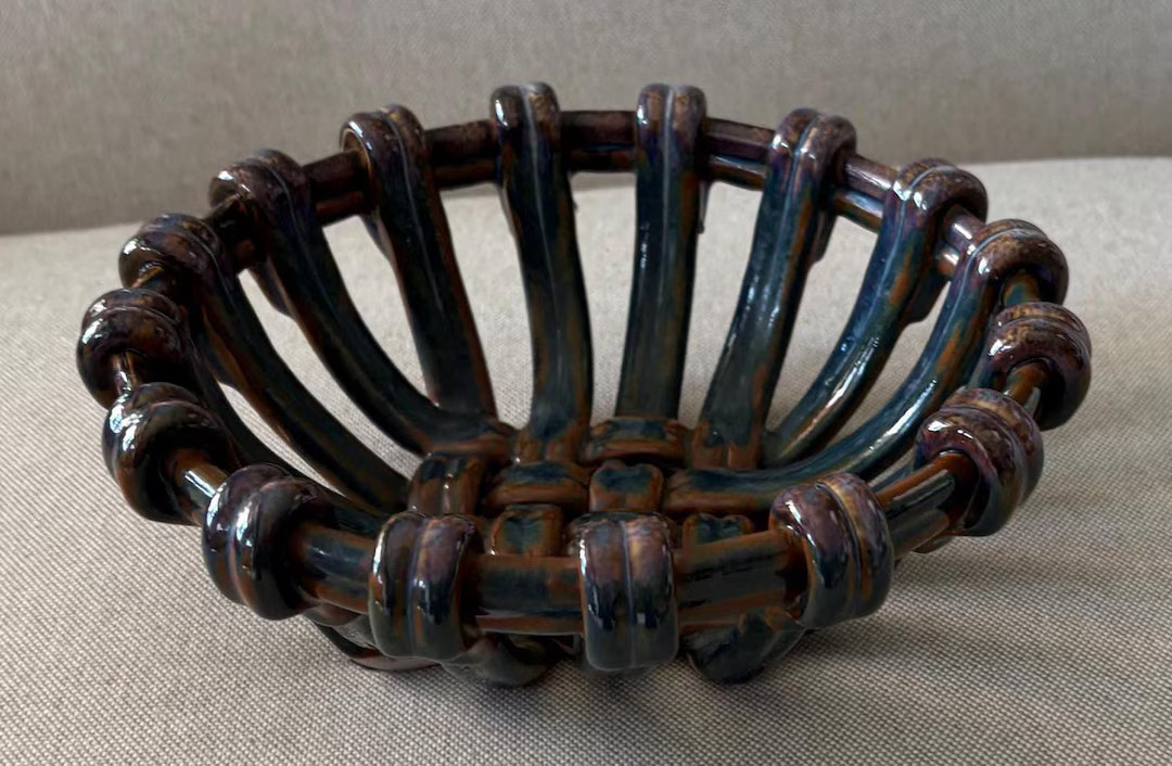 Ceramic Pottery Woven Lattice Basket Signed Bay - Etsy | Etsy (US)