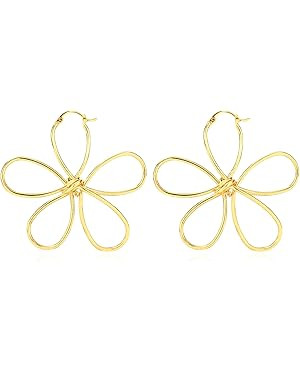 KELMALL Large Wire Frame Flower Hoops Earring for Women Big Lines Blossom Exaggerate Hoop Earring... | Amazon (US)