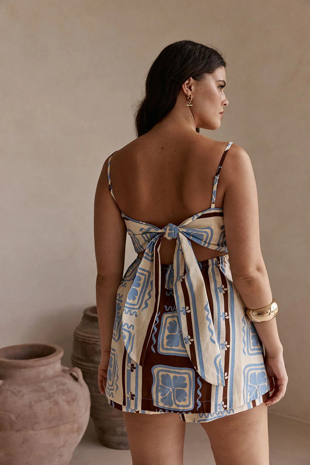 Blue Solance Print Linen Babydoll Florian Top | Sabo Skirt US