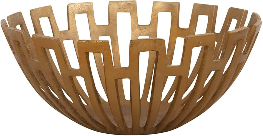Creative Co-Op Decorative Aluminum Art Deco Cut-Outs, Antique Gold Finish Bowl, 13" L x 13" W x 5... | Amazon (US)