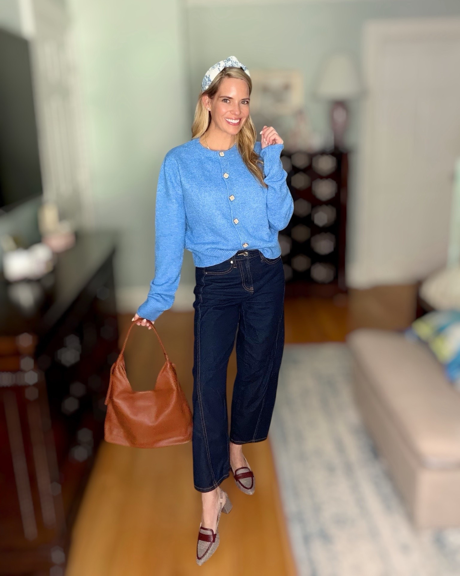 Blue Cardigan & Dark Denim Fall Outfit 💙🤎

This outfit is giving classic fall with a fresh pop of color! 💙 The soft blue cardigan pairs perfectly with dark barrel-leg jeans, timeless slingback heels, and my favorite genuine leather cognac tote that’s only $60. Add a printed headband and simple gold jewelry for an effortlessly polished look that’s perfect for work, lunch, or weekend plans. These are the kind of versatile pieces you’ll wear on repeat all season long! 🍂✨

Fall outfit inspiration, blue cardigan outfit, dark wash barrel jeans, genuine leather tote, $60 leather handbag, cognac purse, slingback heels, classic fall style, elevated casual outfit, women’s fall fashion, timeless wardrobe staples, Amazon fashion finds, workwear outfit, preppy style, chic everyday look.

#LTKOver40 #LTKSeasonal #LTKootd