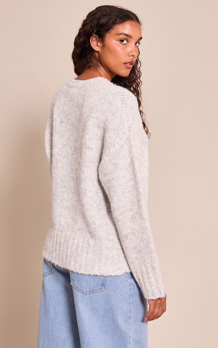 Light Grey Rib Detail Oversized Sweater | Knitwear | PrettyLittleThing US