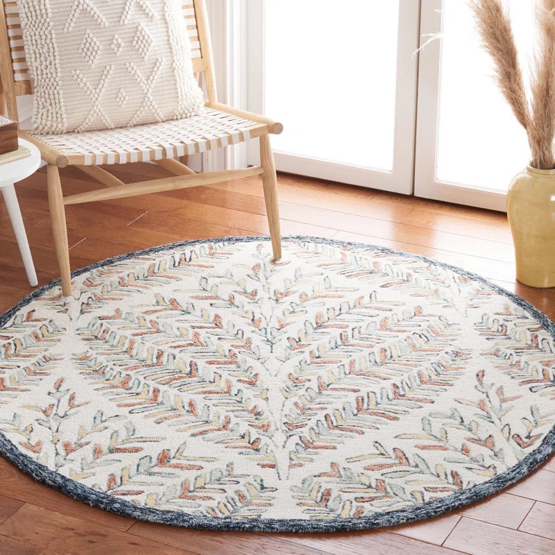 Floral Handmade Tufted Wool Area Rug in Ivory / Green | Wayfair North America