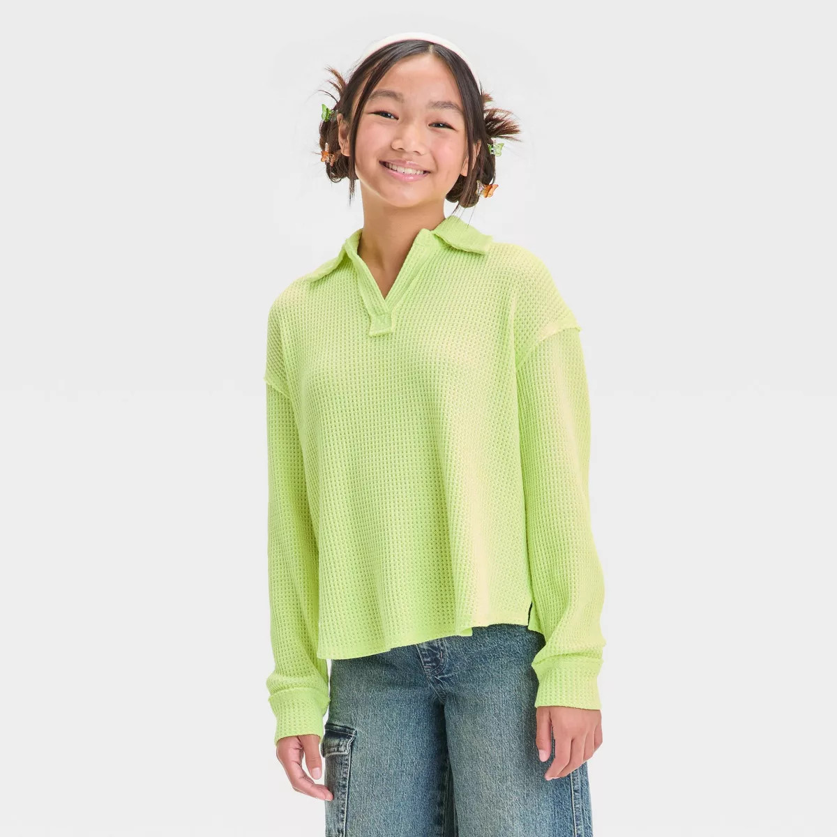 Girls' Long Sleeve Waffle Knit T-Shirt - art class™ | Target