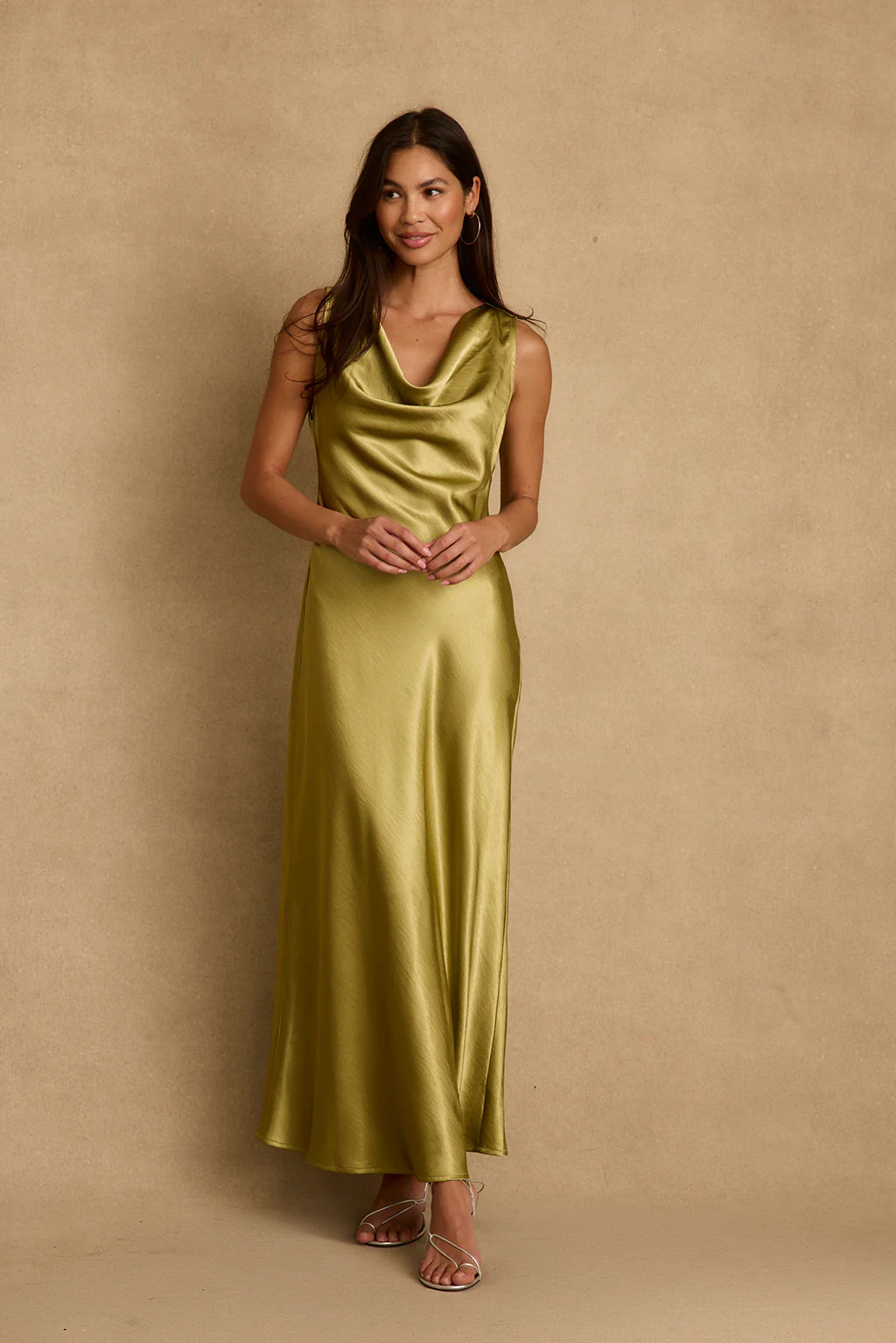 Dolce Chartreuse Satin Maxi Dress | 12th Tribe