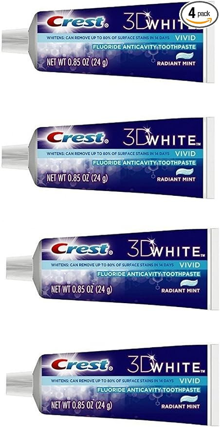 Crest 3D White Vivid Fluoride Anticavity Toothpaste Radiant Mint 0.85 oz Travel Size (Pack of 4) | Amazon (US)
