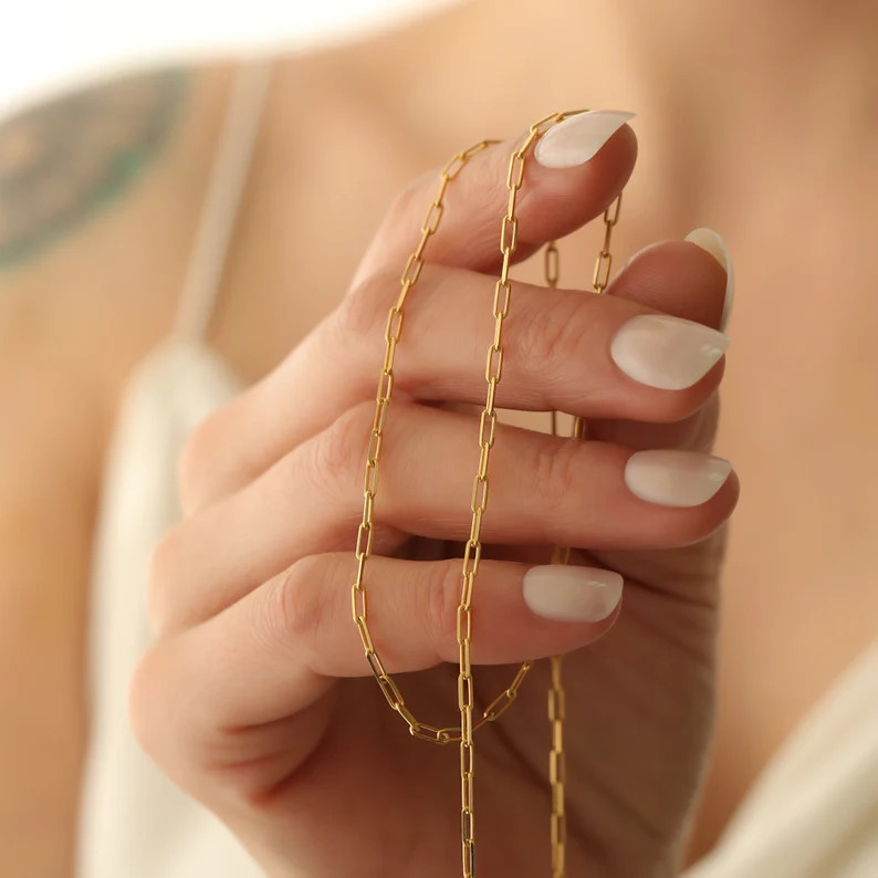 14k Paperclip Chain Necklace,gold Link Chain Necklace,layering Chain,everyday Chain Necklace JX10... | Etsy (US)