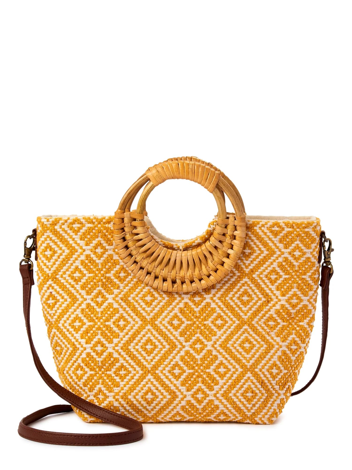 Twig & Arrow Women's Adult Crossbody Tote Bag with Wicker Handles Natural | Walmart (US)
