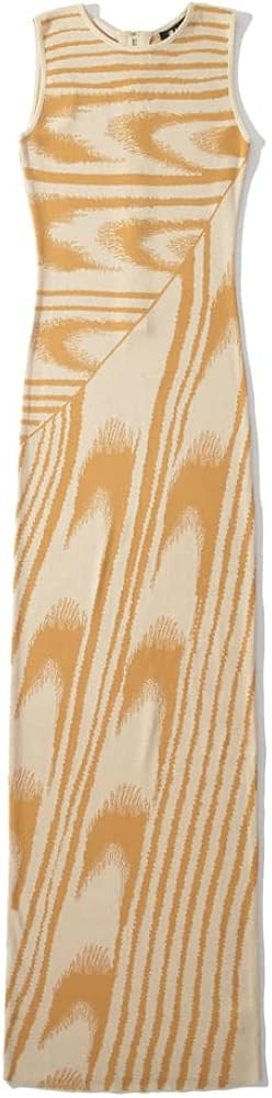 efvandoloe Summer Chic Abstract Knitted Long Dress Women Crew Neck Sleeveless Stretchable Slim Ma... | Amazon (US)