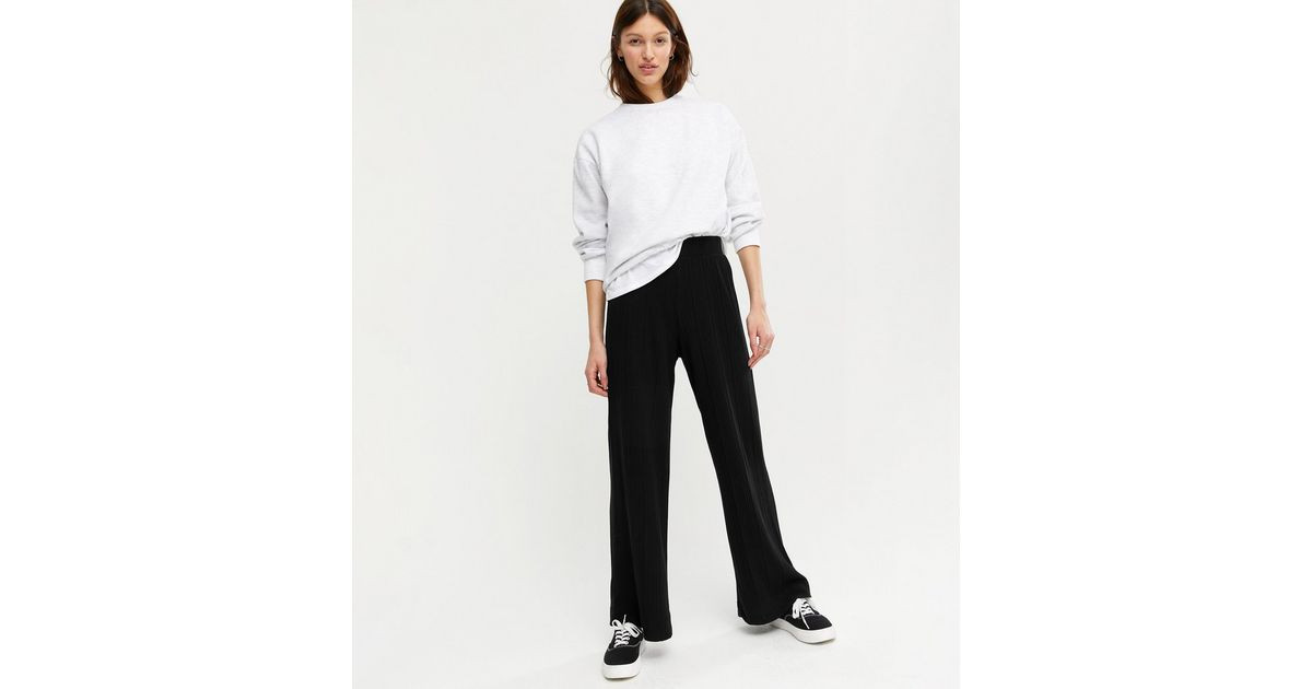 Black Ribbed Jersey Wide Leg Trousers 
						
						Add to Saved Items
						Remove from Saved It... | New Look (UK)