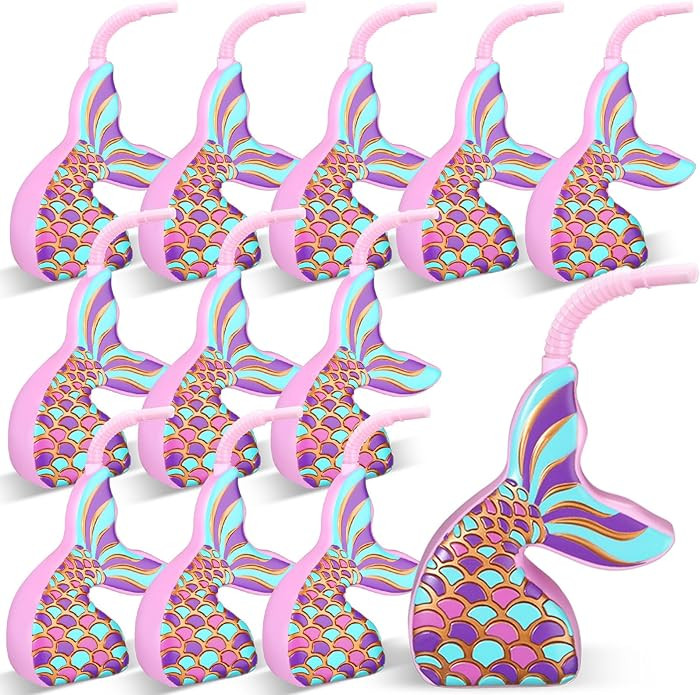 Tanlade Mermaid Cups with Straws 10 oz Plastic Mermaid Drink Cup Reusable Ocean Party Favors for ... | Amazon (US)