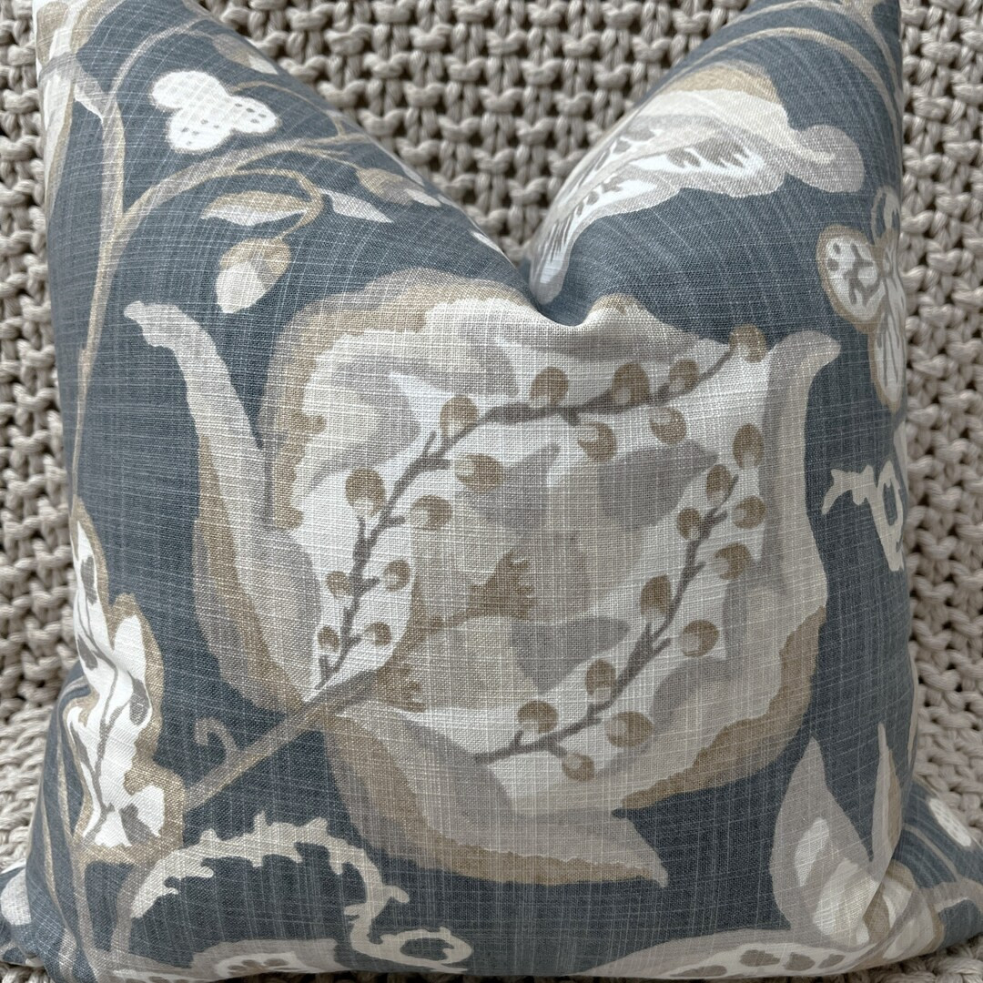 Slate & Neutral Jacobean Floral Pillow Cover - Etsy | Etsy (US)