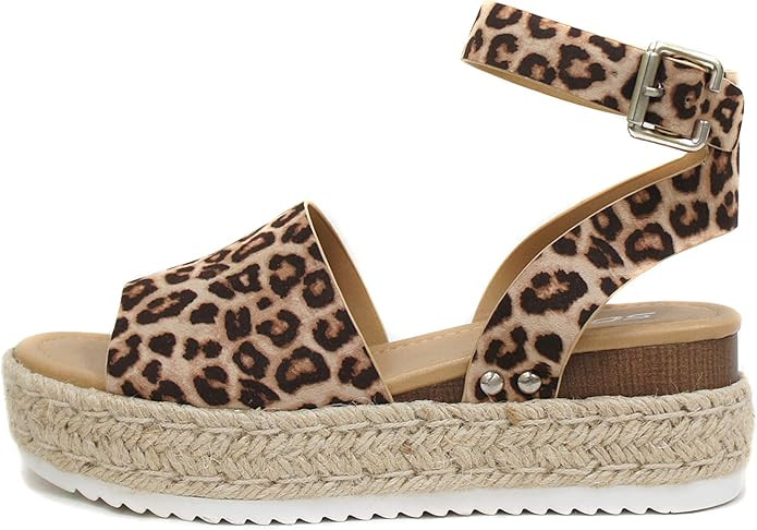 Soda Women's Topic Open Toe Buckle Ankle Strap Espadrille Synthetic sandals | Amazon (US)
