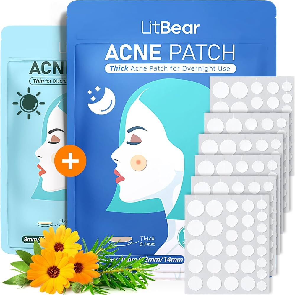LitBear Acne Pimple Patches- Day and Night 4 Sizes 180 Dots Thin & Thick Hydrocolloid Patches wit... | Amazon (US)