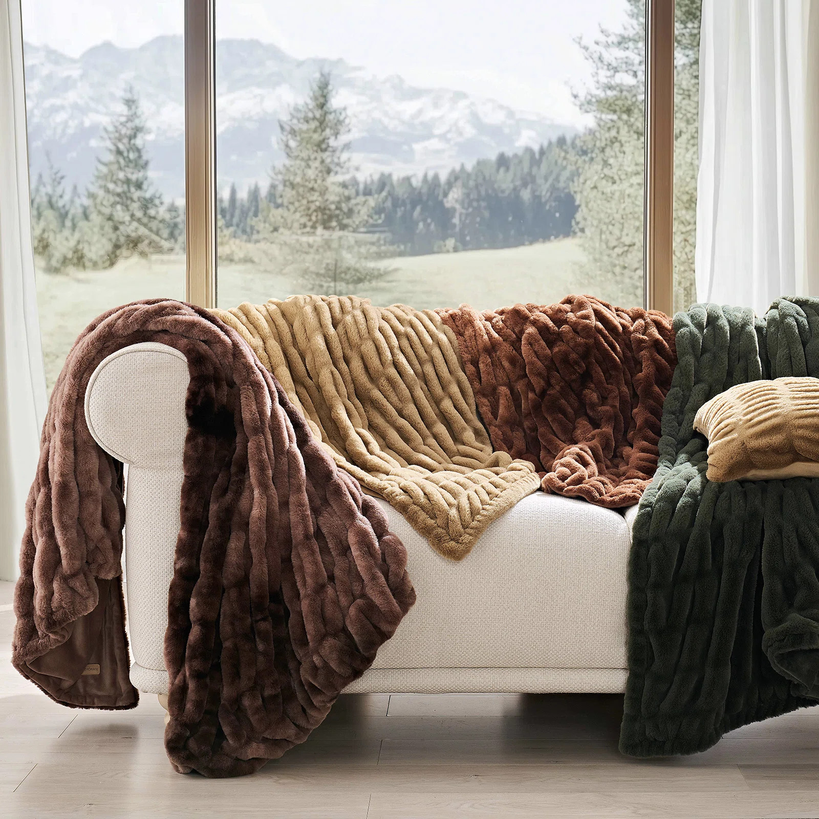 Ruched Faux Fur Throw Blanket | AllModern