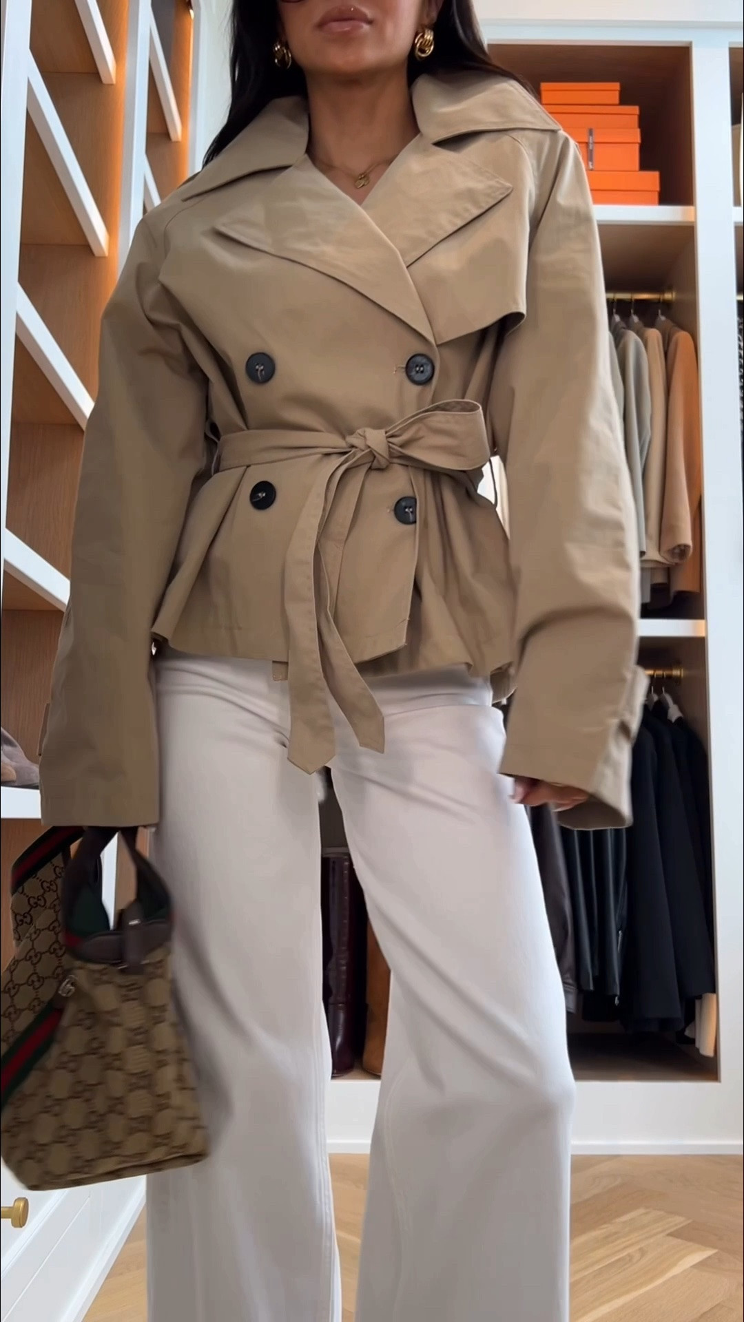Transitional fall outfit / summer outfit ideas
Zara cropped trench wearing an xs
White wide leg jeans
Gucci giglio bag

#LTKOver40 #LTKWorkwear #LTKootd