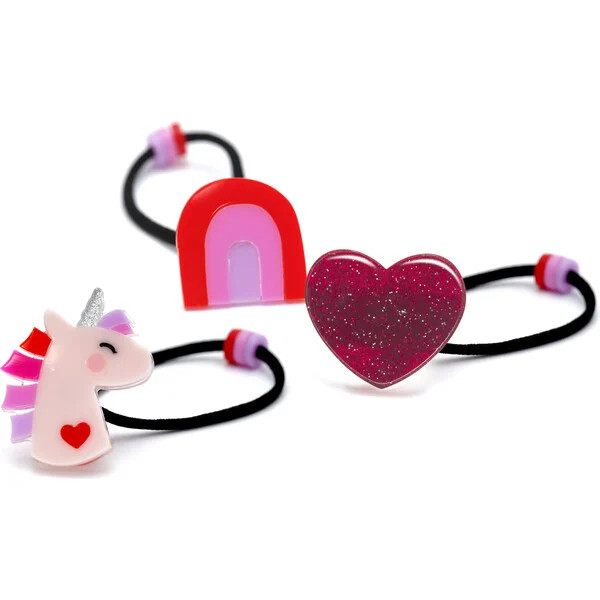 Unicorn Glitter Heart Hair Ties Ponytail - Lilies & Roses Hair Accessories | Maisonette | Maisonette