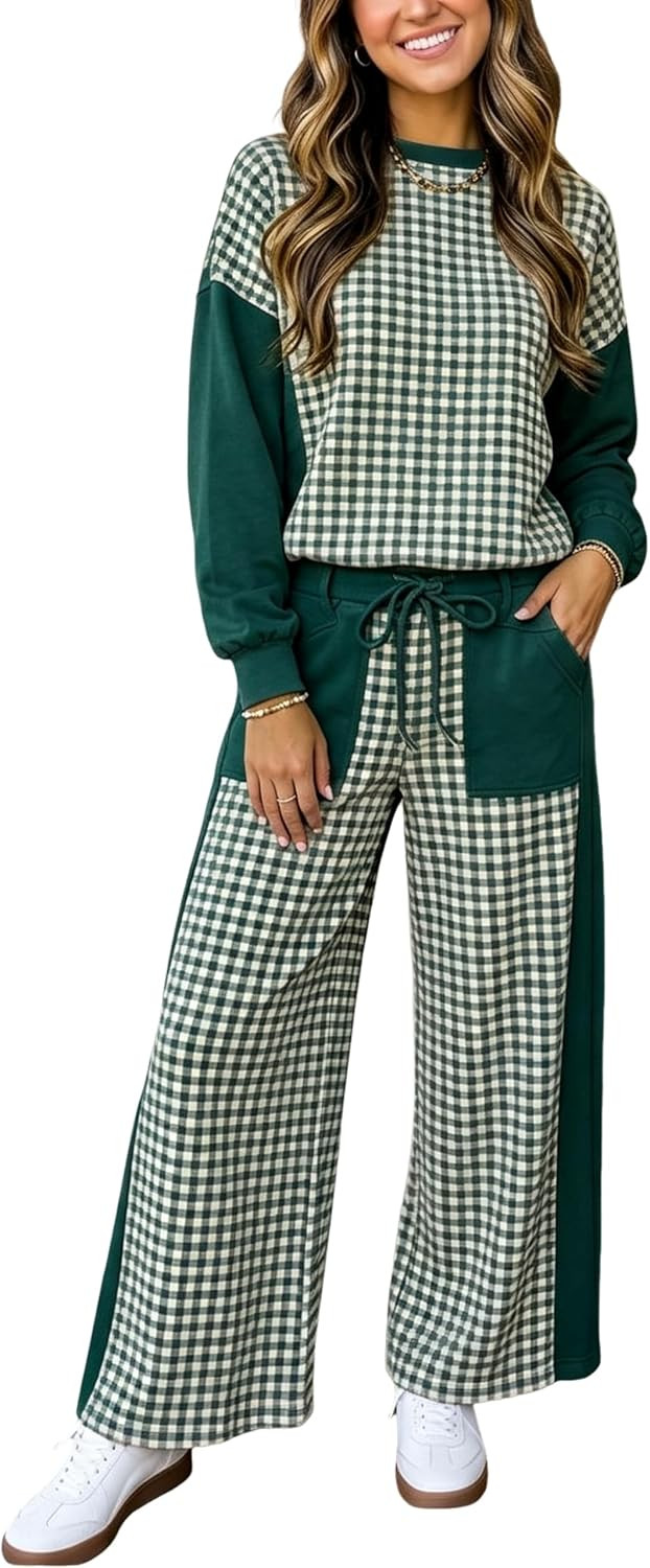 Tanming Women's 2 Piece Set Outfits Gingham Matching Lounge Sets | Amazon (US)