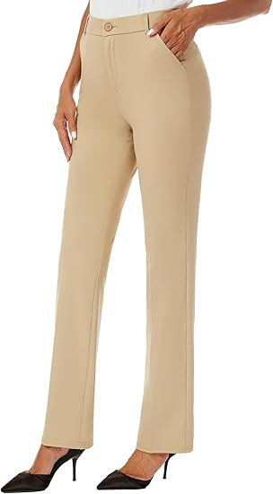 Women's Stretchy Straight Leg Dress Work Pants Business Office Casual Slacks with Pockets | Amazon (US)