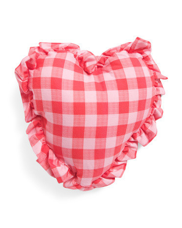 16in Gingham Heart Ruffle Pillow | Polyester/Cotton | Marshalls