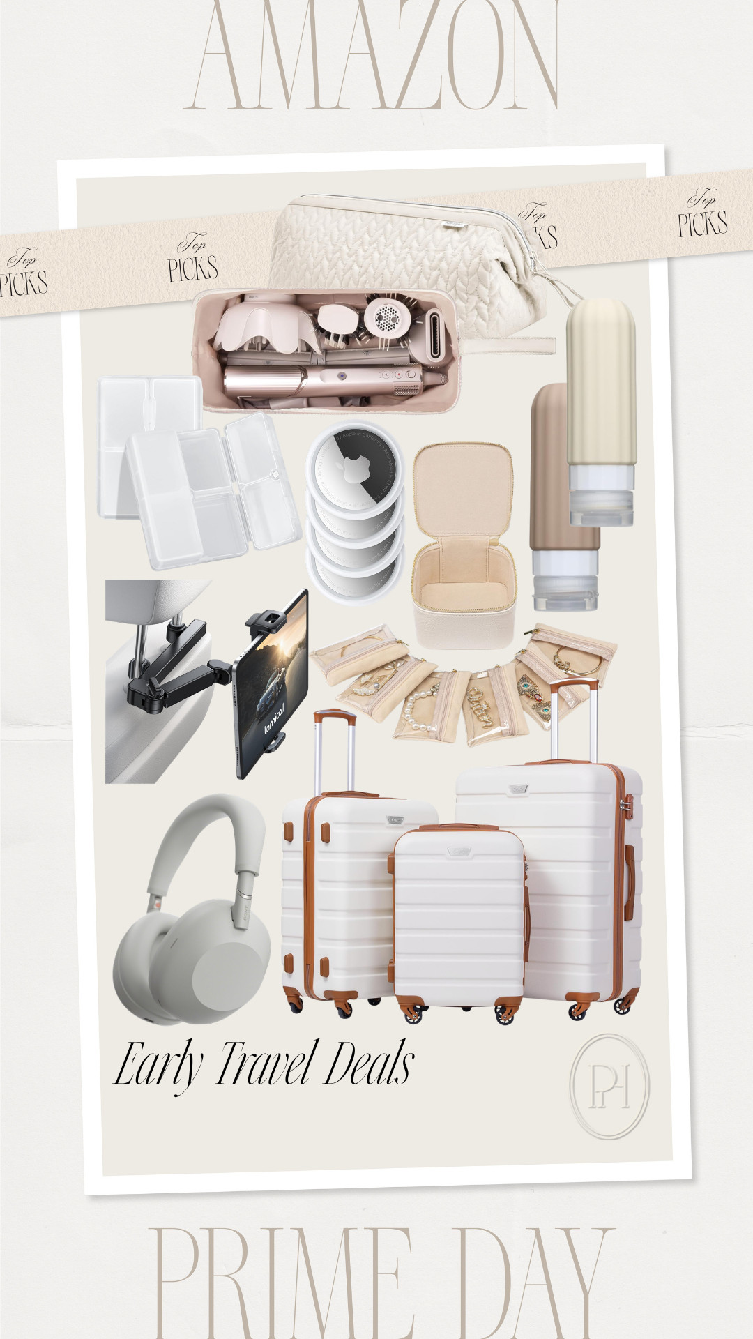 Early Prime Day Deals are live! Loving these travel essentials are on sale now.

Amazon Prime Day, rolling luggage, carryon luggage, hard sided luggage, toiletry containers, travel pill container, pill organizer, vitamin holder, travel jewelry box, jewelry organizer, Air Tag, hair styling tools bag, travel must haves, wireless headphones, headrest phone holder, tablet holder 

 #LTKmomlife #LTKSaleAlert #LTKTravel