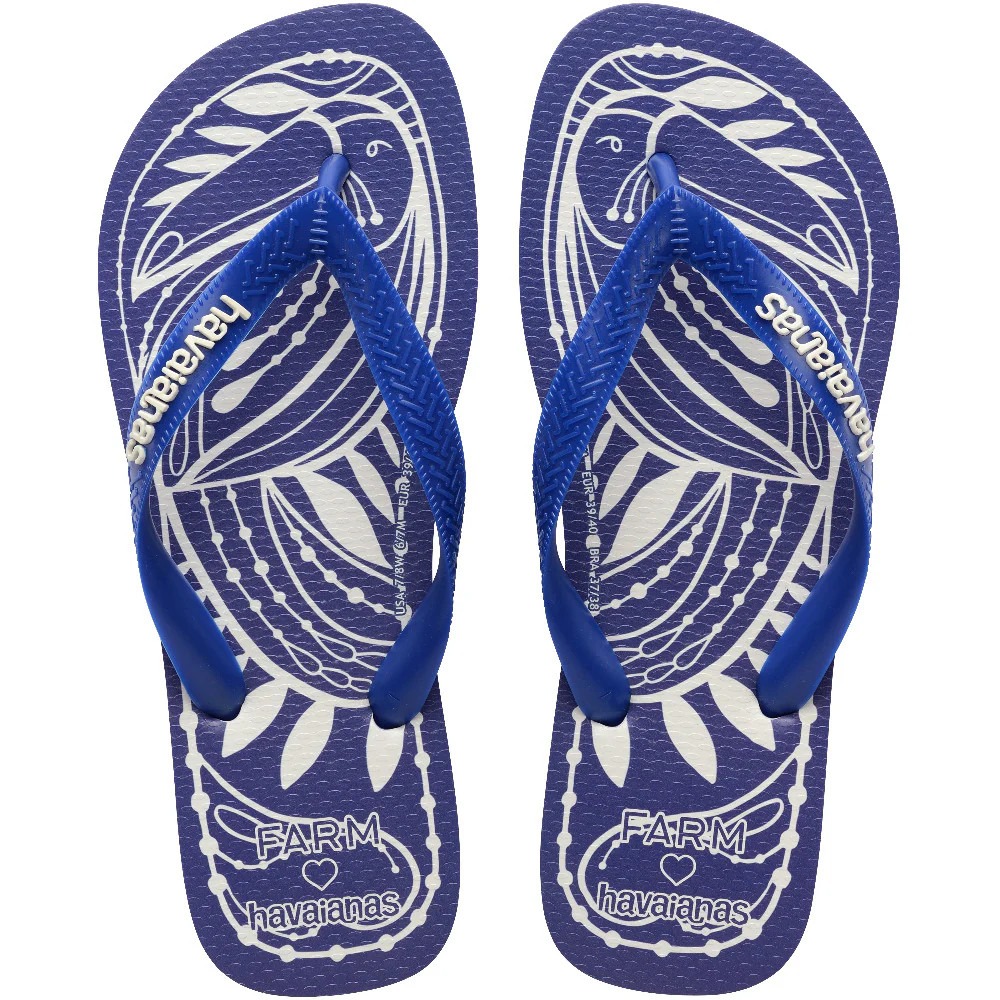 Women's FARM Rio Lace Nature Top Flip Flops Marine Blue | Havaianas | Havaianas