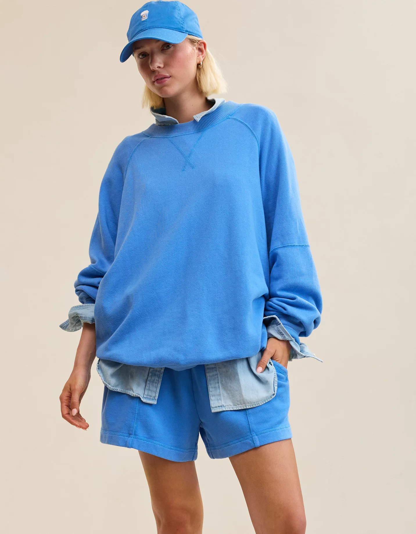 Aerie Go-To Boyfriend Sweatshirt Women's Rome Blue XS | Aerie