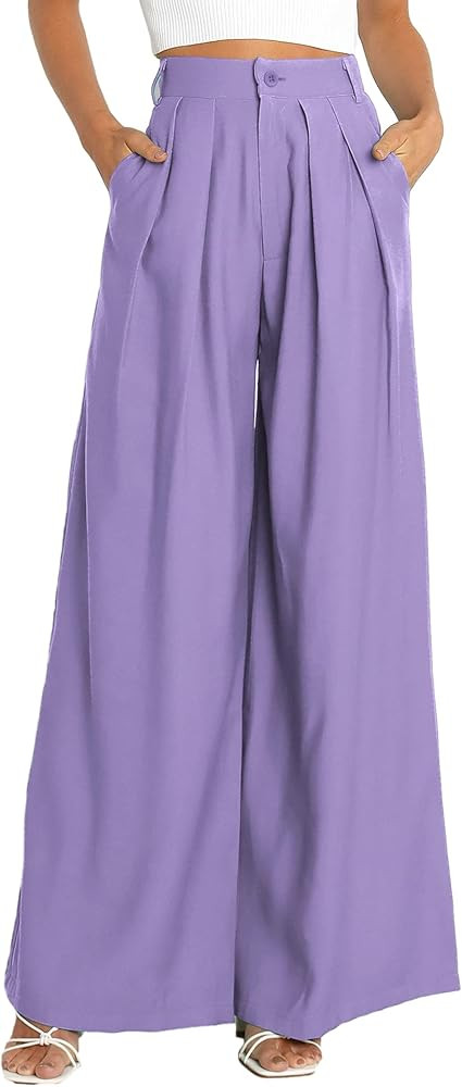 Women's High Waist Casual Wide Leg Palazzo Pants, Dress Pants for Women, Work Pants with Pockets ... | Amazon (US)