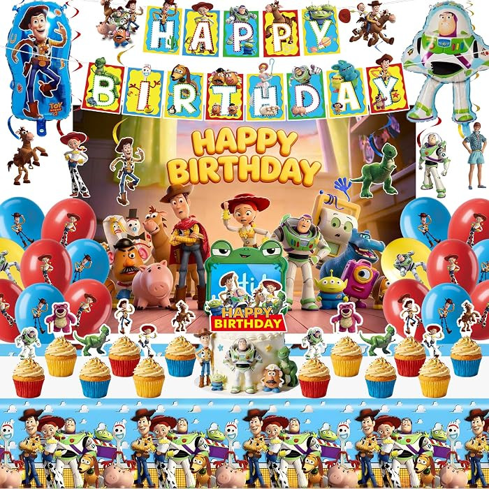 Toy Birthday Party Supplies Set - Story Theme Decorations for Kids, Includes Happy Birthday Banne... | Amazon (US)
