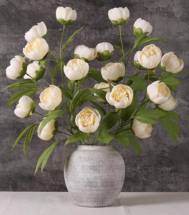 florisso 6 Pcs 27" Faux Silk Artificial Peony Flowers, Fake Peony Branches for Vase DIY Bouquet C... | Amazon (US)