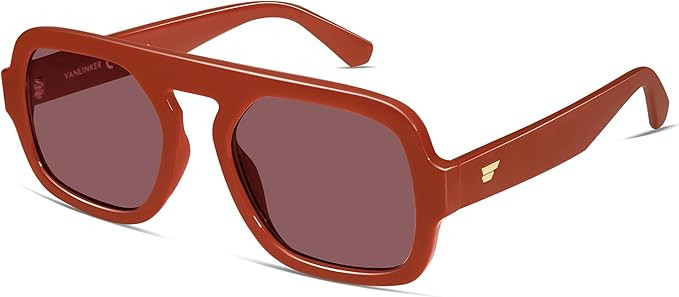 VANLINKER Retro Square Aviator Sunglasses for Women Men 70s Vintage Style Trendy Flat Top Rectang... | Amazon (US)