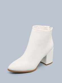 Vegan Leather Pointed Toe Low Block Heel Booties | SHEIN